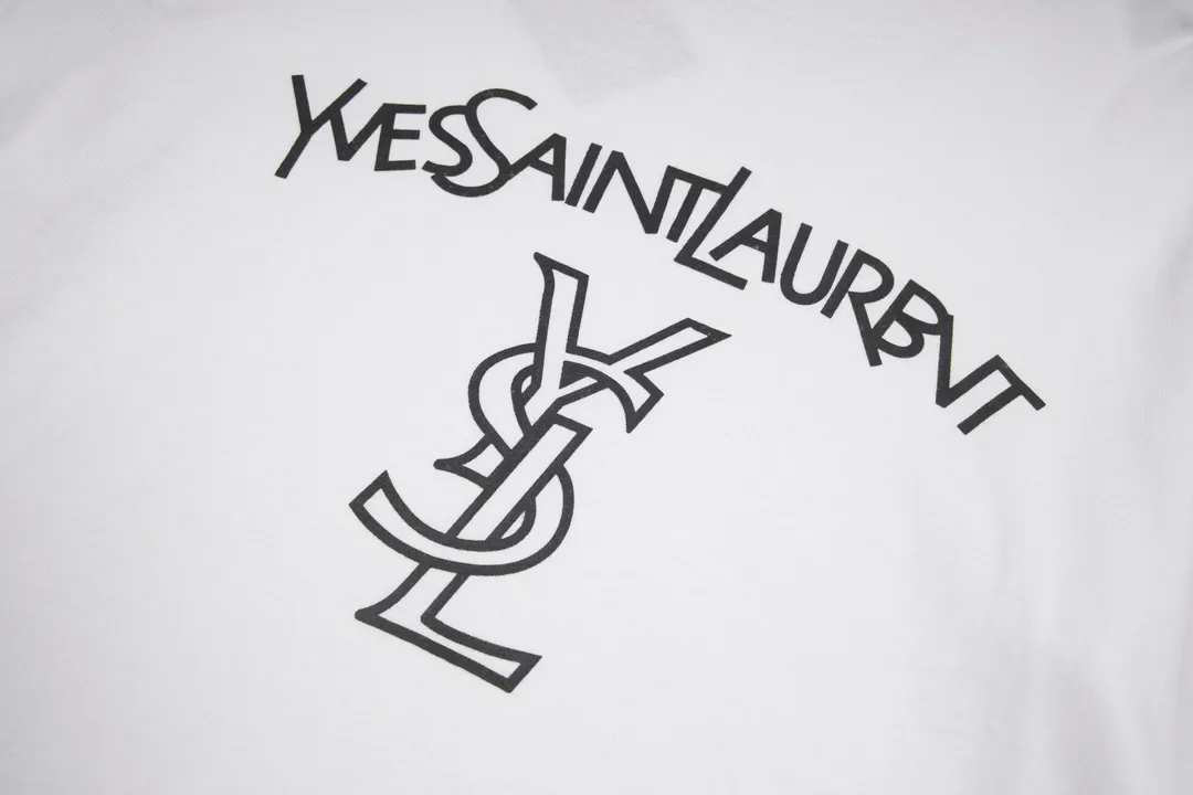 【 Quality】 -YSL· 𝟮𝟰𝘀𝘀 Logo T - ， OS - 280g 100% Quality - ： - ：White Black -Size：XS S M L